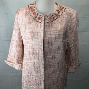 Alfred Dunner Peach Beaded Tweed Jacket size 12P